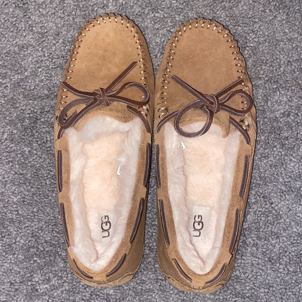 UGG Chestnut/Tan Suede Shearling-Lined Moccasin Slippers